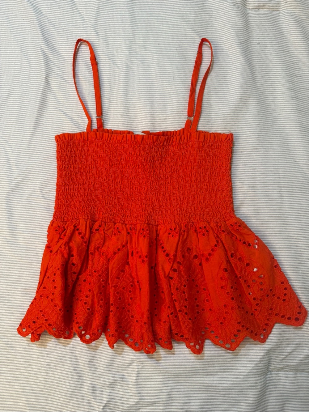 100% Cotton Orange Eyelet Smocked Forever 21 Tank Top